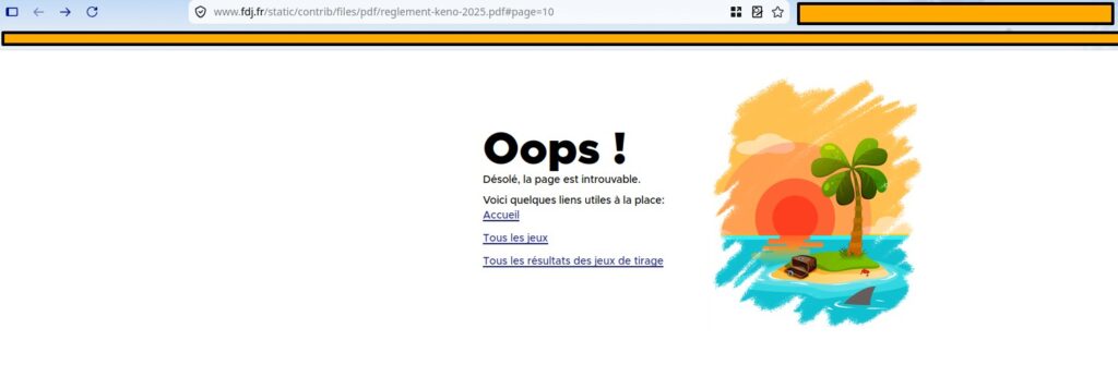 Message de la page 404 « Oops !
Désolé, la page est introuvable. »